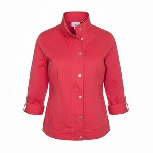 Chico's Roll Tab Sleeve Snap Button Lightweight Jacket Coral Red Size 3/XL